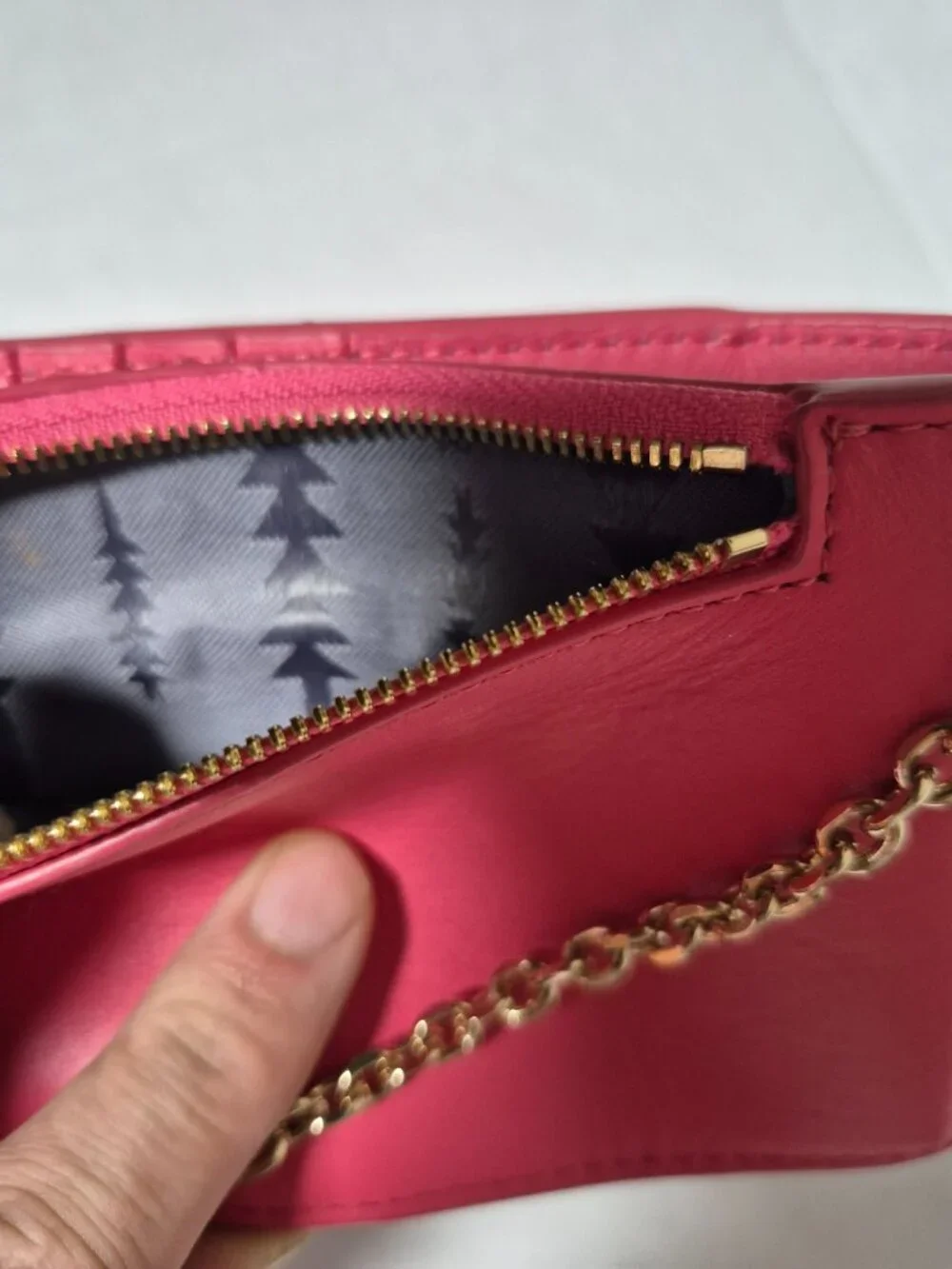 Thacker Nora Pink Leather Phone Wallet Crossbody Gold Chain